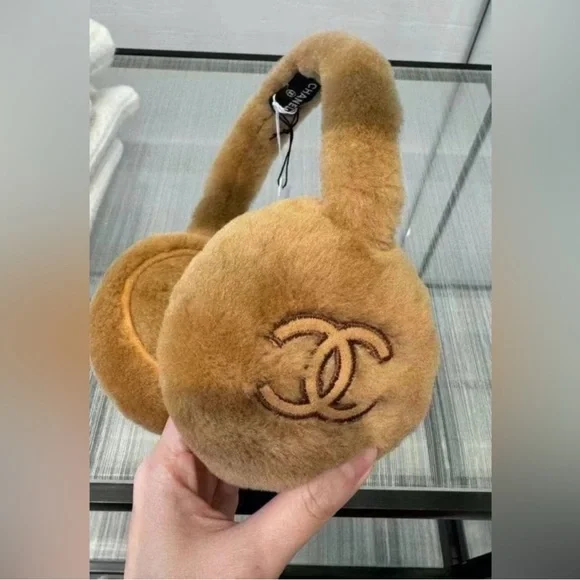 Chanel Brown Logo Shearling Earmuffs - Picture 2 of 3